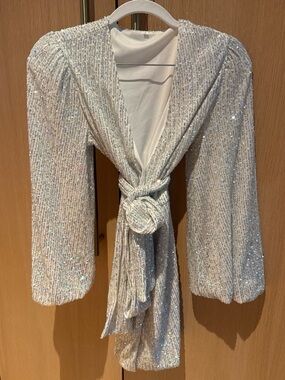 Sequin Tie-Front Jacket - Silver